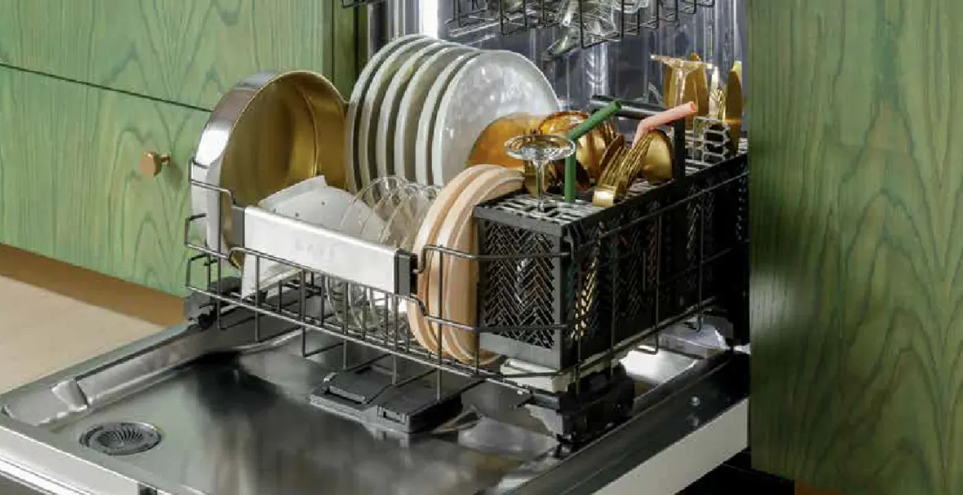 dishwasher open with dishes
